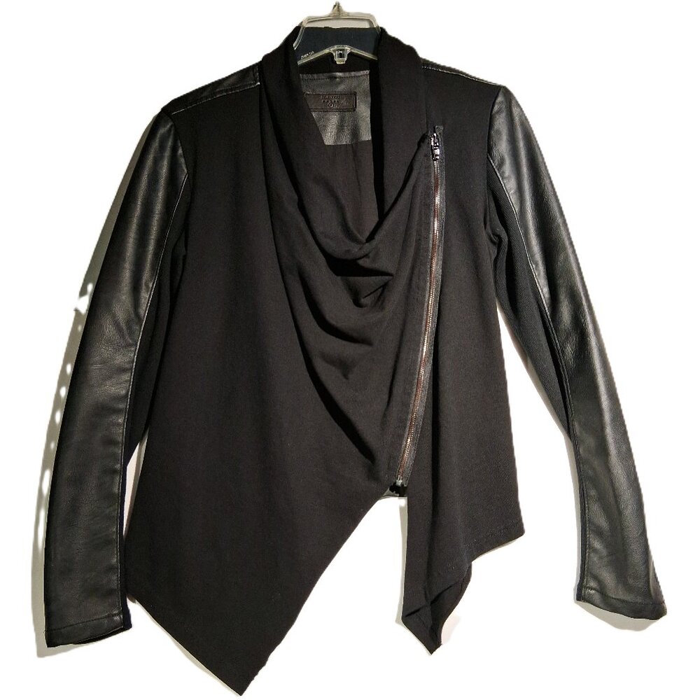BLANKNYC MOTO Jacket  SMALL  Black  Crossbody Zipper  Faux Leather detail  GUC